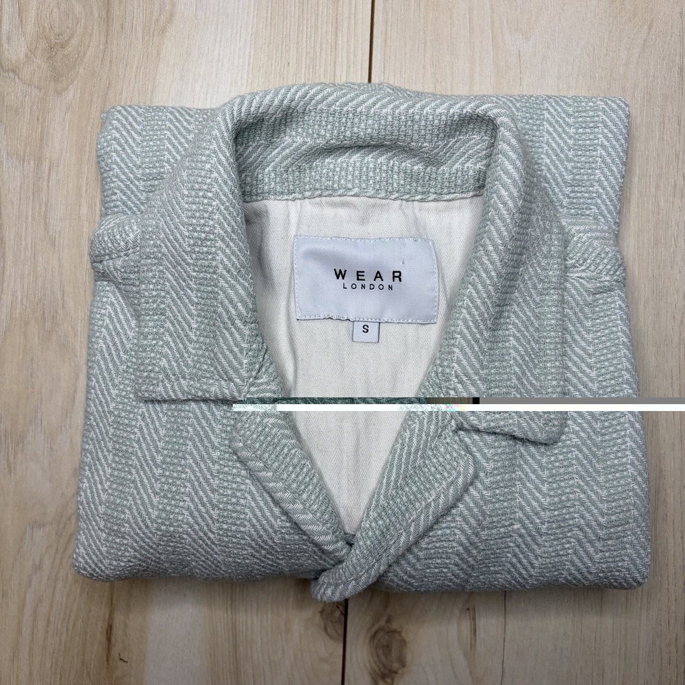 Wear London Textured Green White Chevron Short Sleeve Mens S Button-Up Shirt